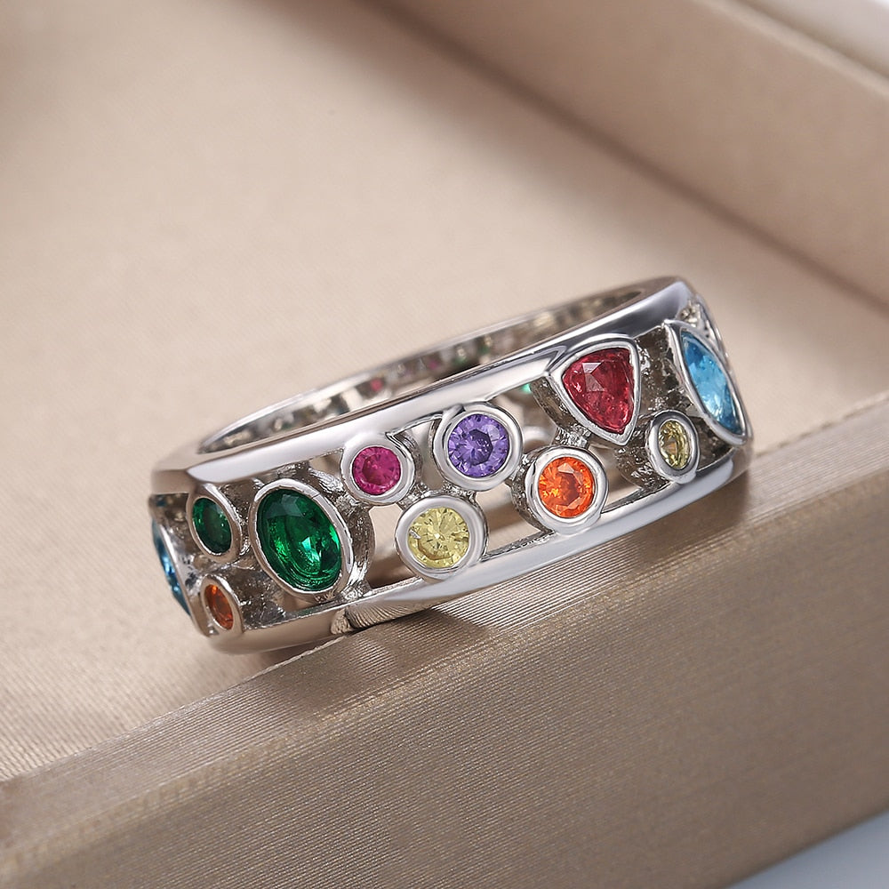 Colorful Women Hollow Out Geometric Stone Rings