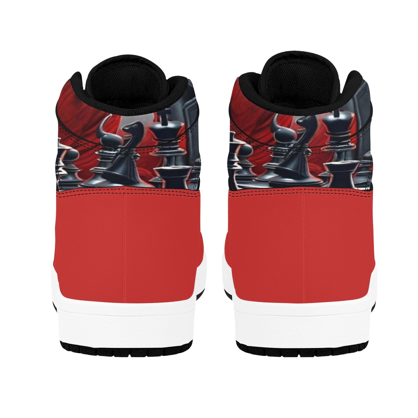 R&RH Chess Game Women's High Top Black and Red Sneakers