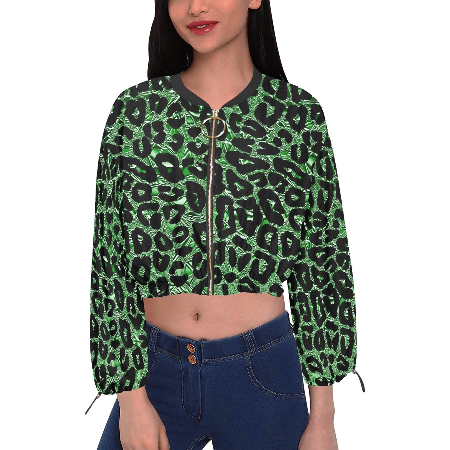 R&RH Womens Cropped Emerald Print Chiffon Jacket