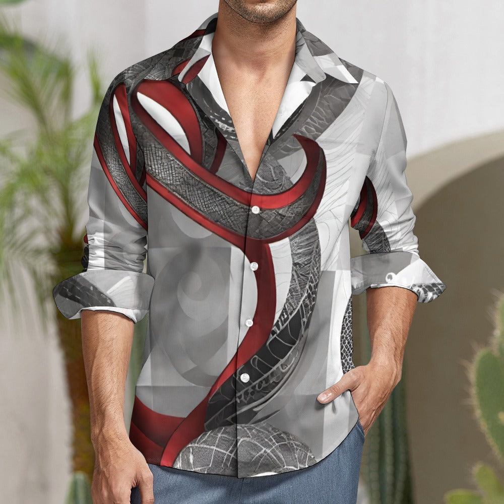 R_RH Silver and Red Casual One Pocket Long Sleeve Shirt - Rich and Rich Homeopportunities 