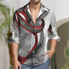 Load image into Gallery viewer, R&amp;RH Silver and Red Casual One Pocket Long Sleeve Shirt
