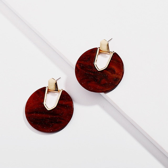 Colorful Resin Acrylic Round Circle Dangle Earrings for Women