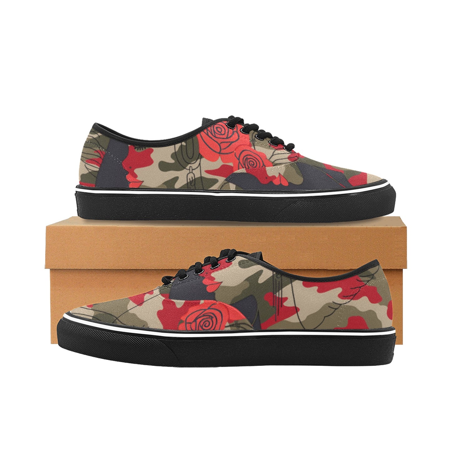 R&RH Woman With Rose Womens Camouflaged Low Top Designer Sneakers