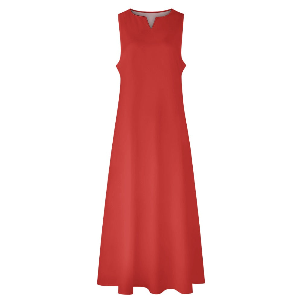 R_RH Red Sleeveless Long Dress With Pockets