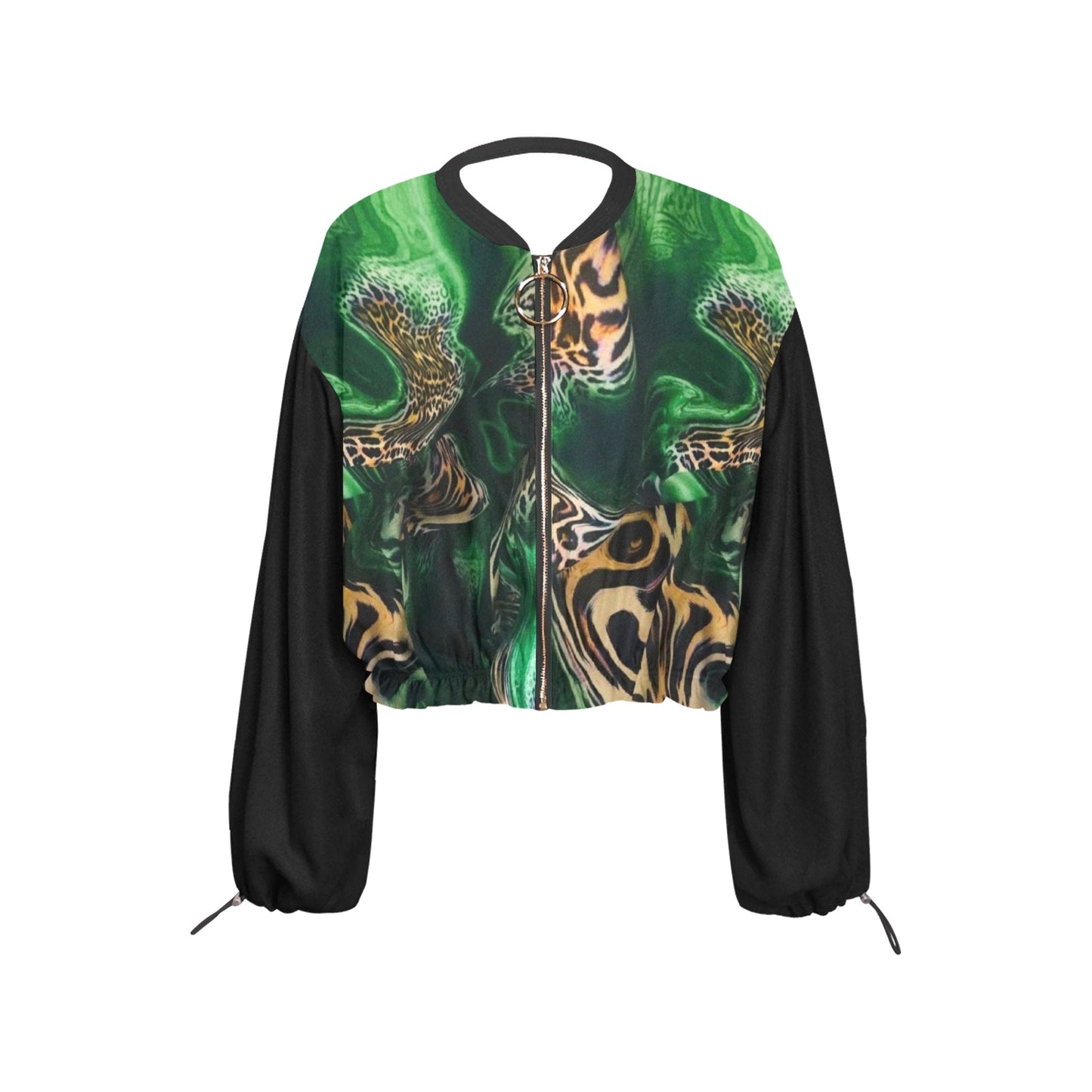 R&RH Womens Green Safari Chiffon Cropped Jacket