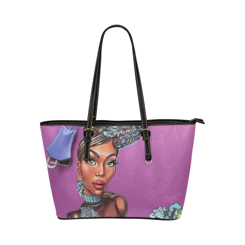 R&RH Caricature Class Purple Womens Pu Leather Tote Bag