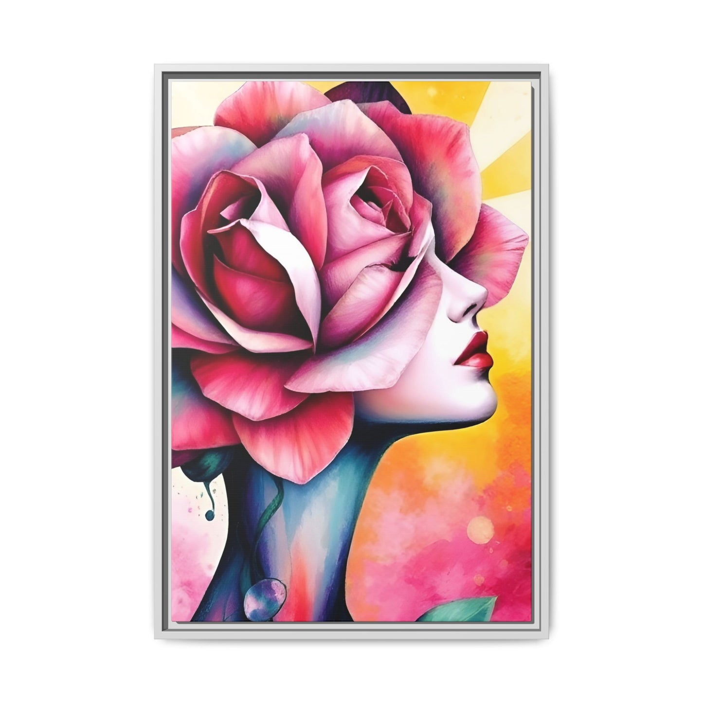 R&RH Framed Wall Art - Vibrant Floral Woman Portrait