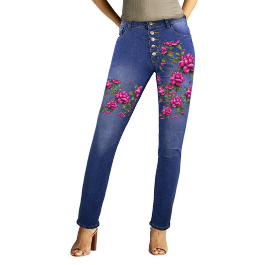 R&RH Fuchsia Flower Women's Jeans