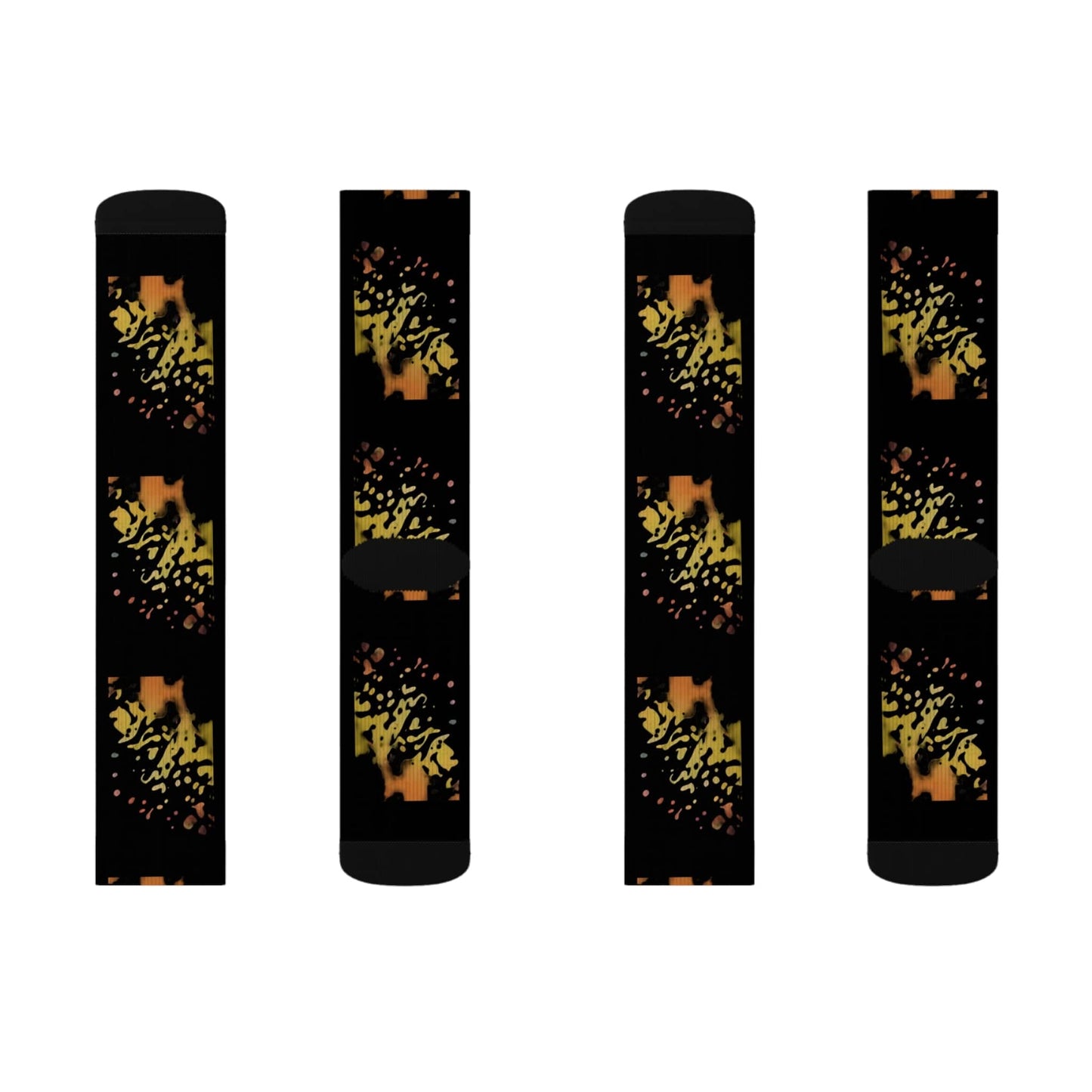 R&RH Unique Sublimation Black Unisex Socks with Colorful Design - Perfect for Gifting and Everyday Wear