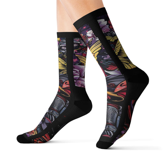 R&RH Vibrant Floral Ninja Sublimation Socks for Creative Souls | Unique Art Design