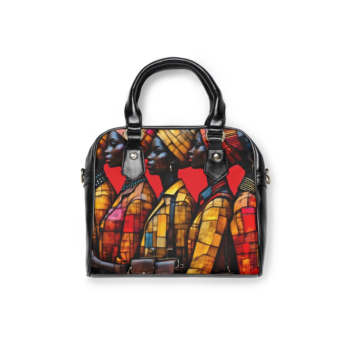 R&RH Vibrant African Art Womens Black Multi Shoulder Handbag - Stylish and Unique Tote for Cultural Enthusiasts