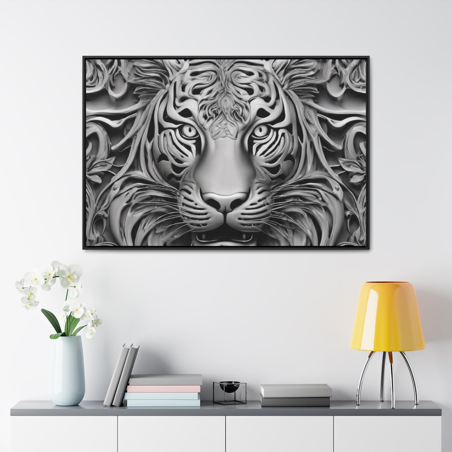 R&RH Black and White Lion Gallery Canvas With Horizontal Frame