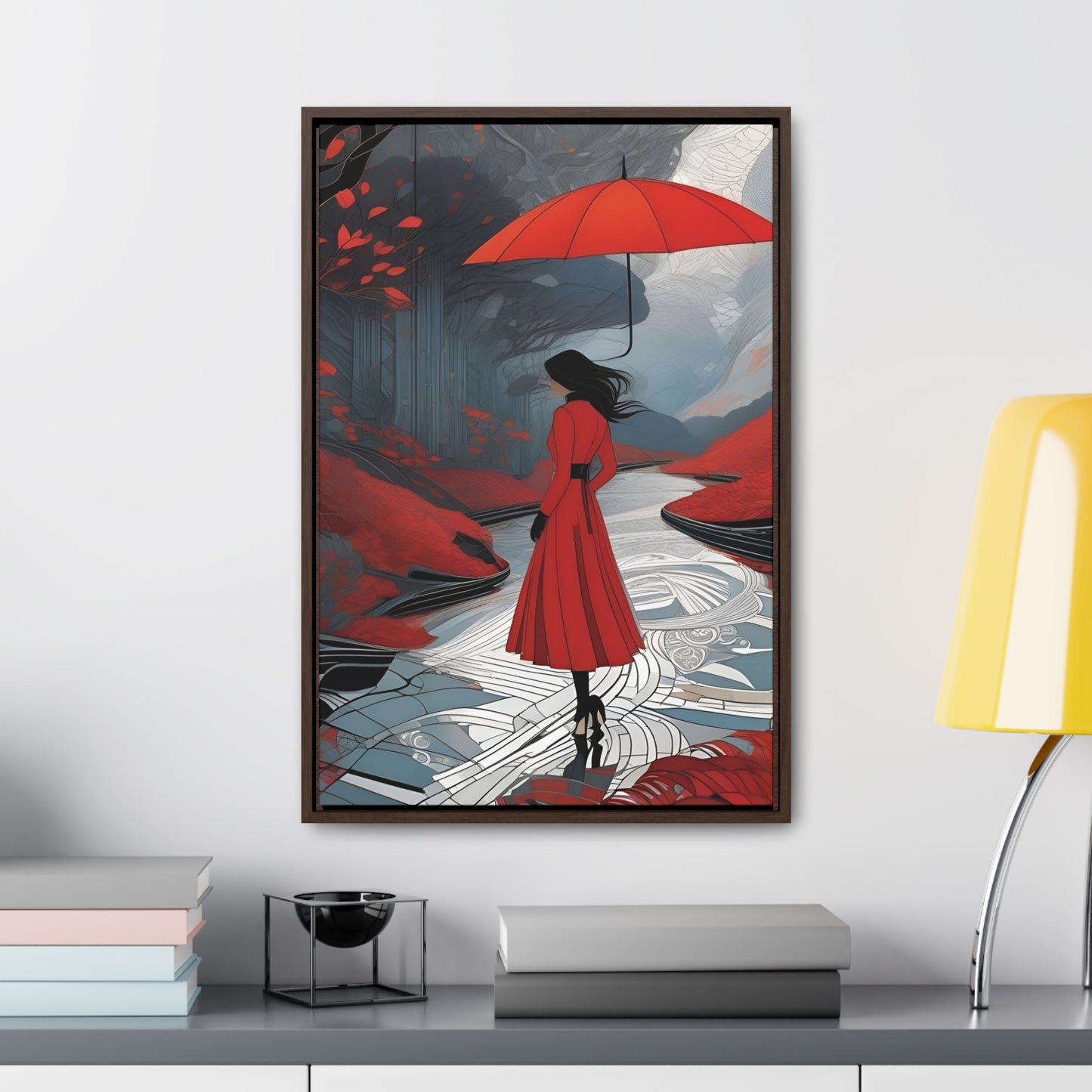 R&RH Red Umbrella Art Canvas Wrap - Elegant Wall Decor for Home