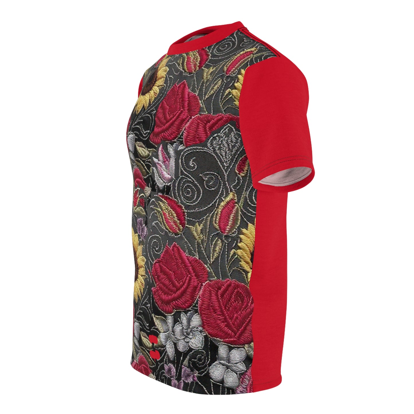 R&RH Vibrant Floral Unisex Womens Red T-shirt - Perfect for Summer Celebrations