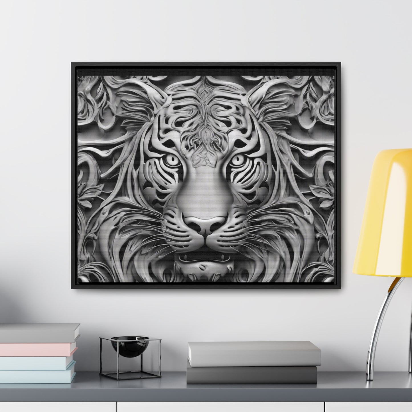 R&RH Black and White Lion Gallery Canvas With Horizontal Frame