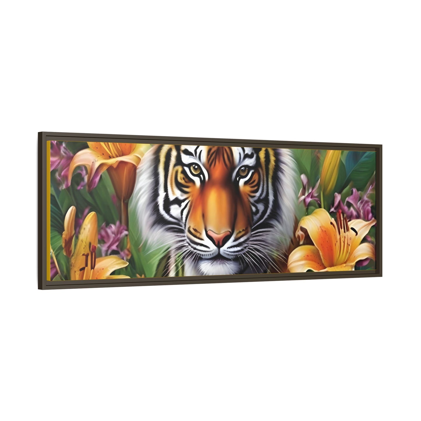 Majestic Tiger Framed Matte Canvas Art - Vibrant Floral Decor