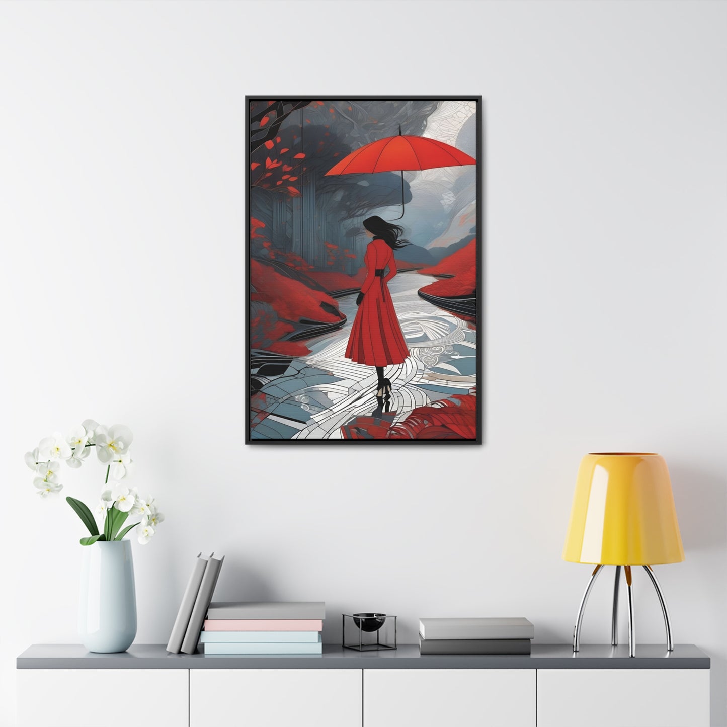 R&RH Red Umbrella Art Canvas Wrap - Elegant Wall Decor for Home