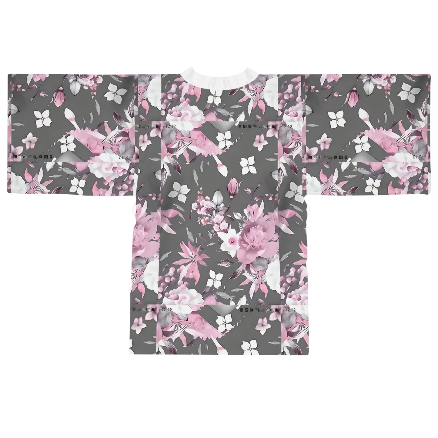 R&RH Pink Floral Kimono Womens Robe - Elegant Long Sleeve Loungewear for Relaxation or Special Occasions