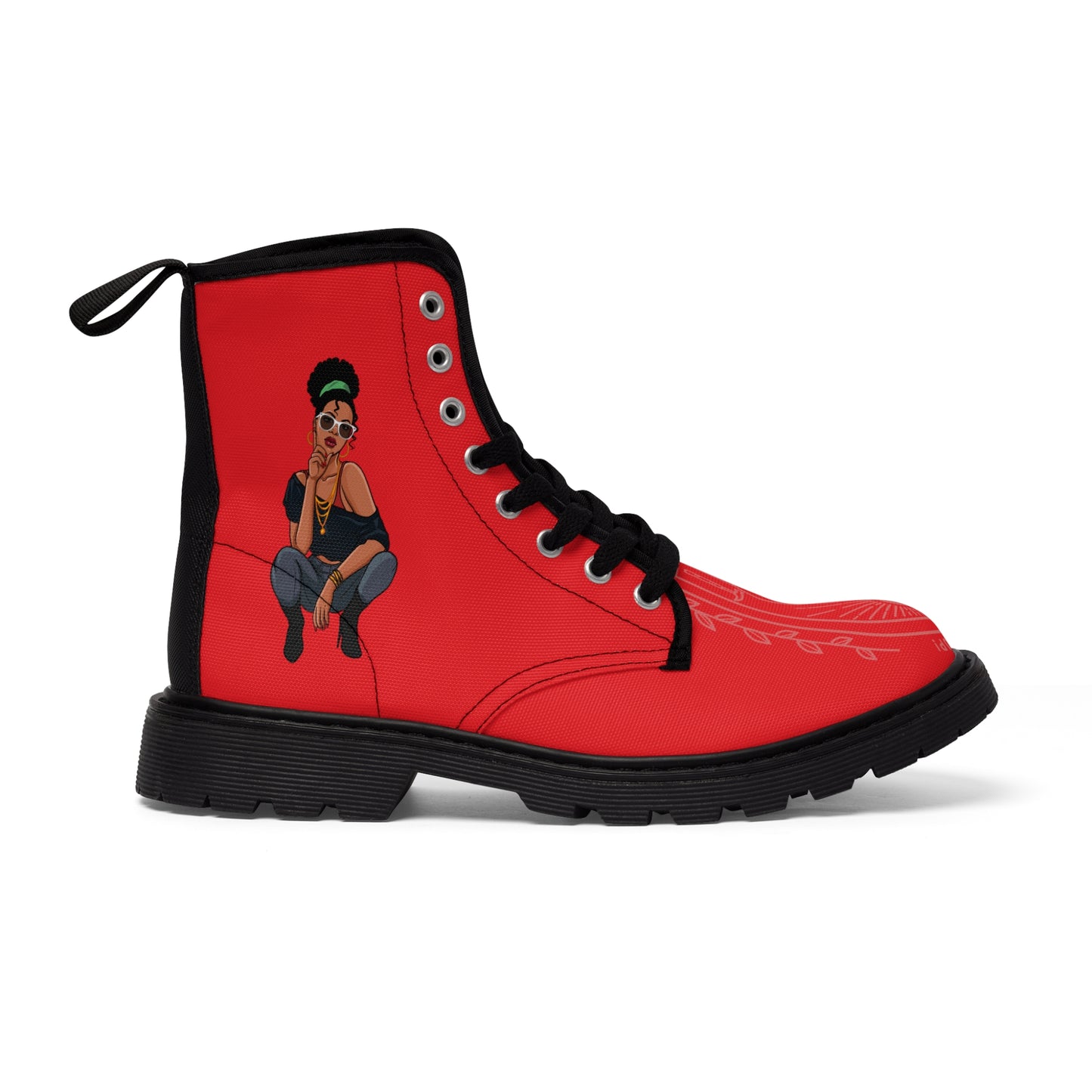 R_RH Women's Red Design Canvas Boots