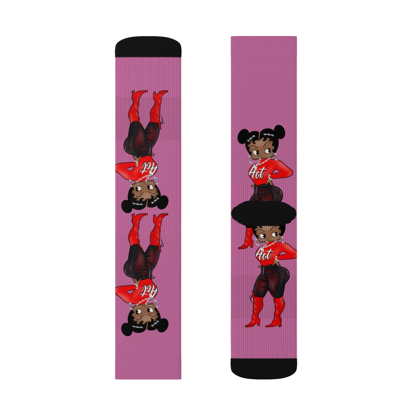 R_RH Pink Caricature Sublimation Socks