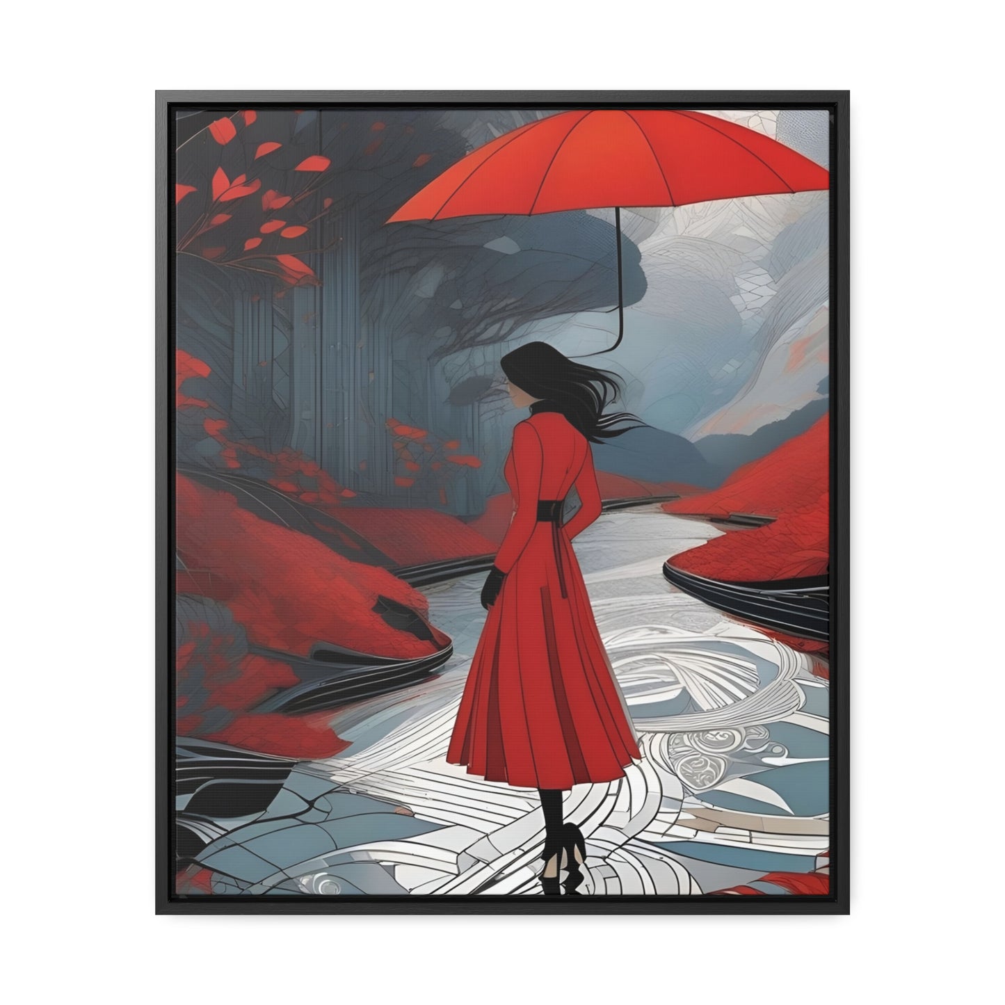 R&RH Red Umbrella Art Canvas Wrap - Elegant Wall Decor for Home