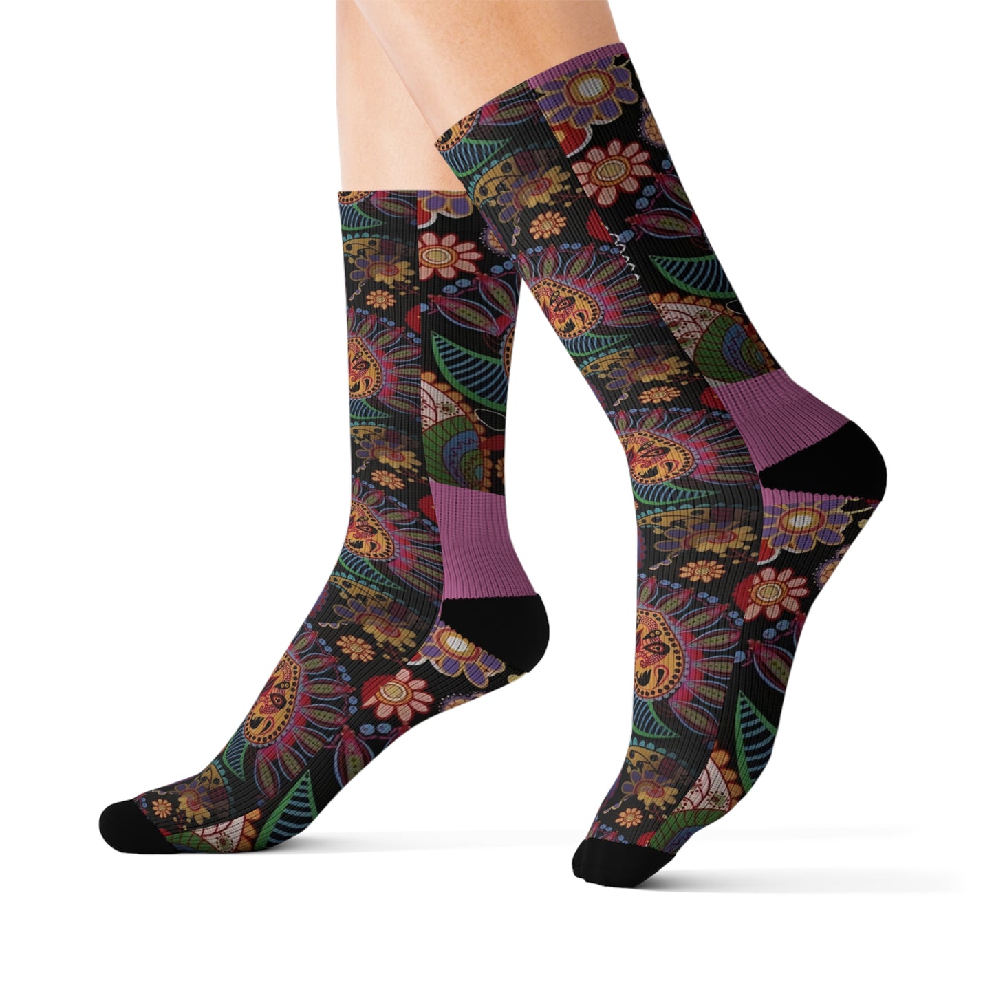 R&RH Pink Designer Floral Sublimation Socks