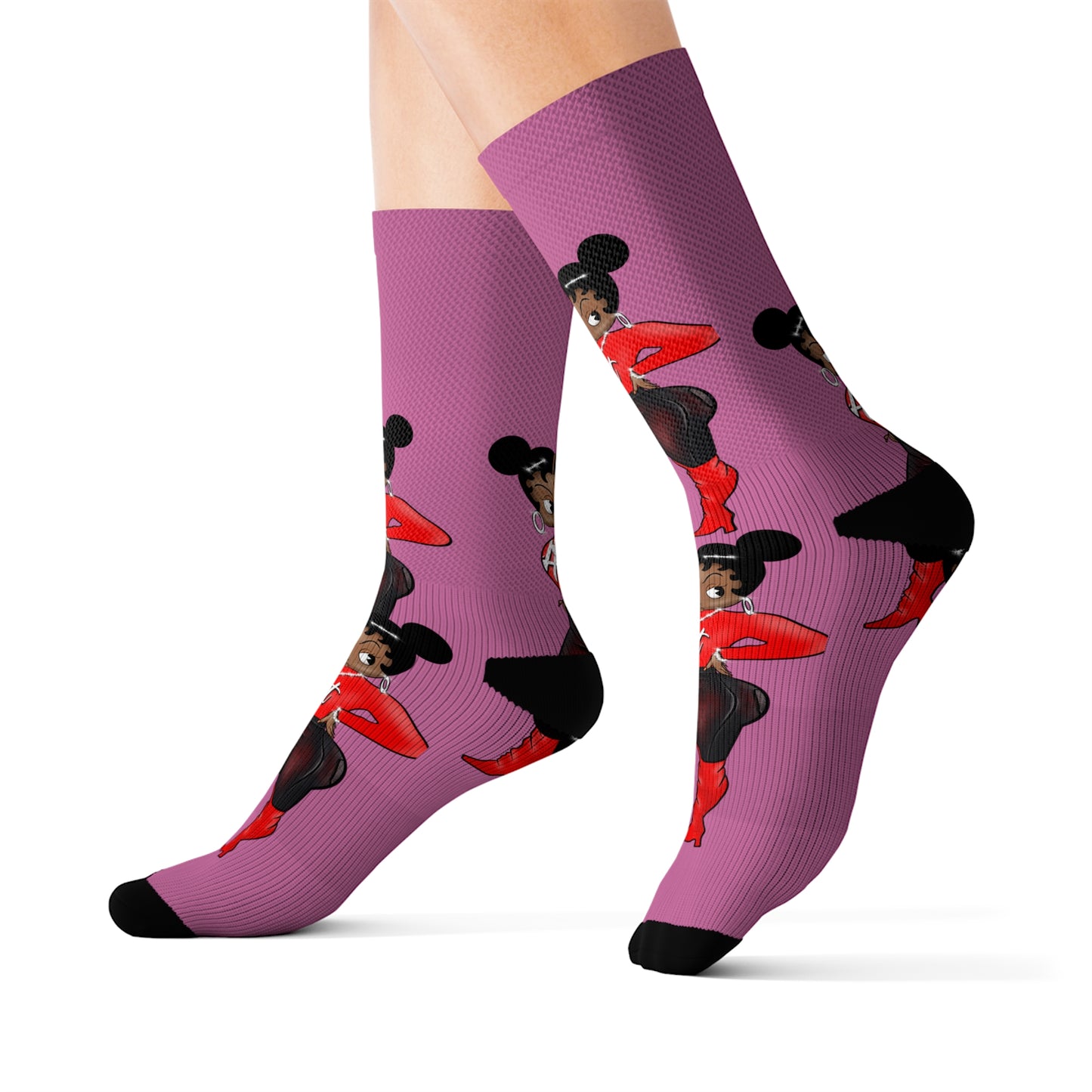 R_RH Pink Caricature Sublimation Socks