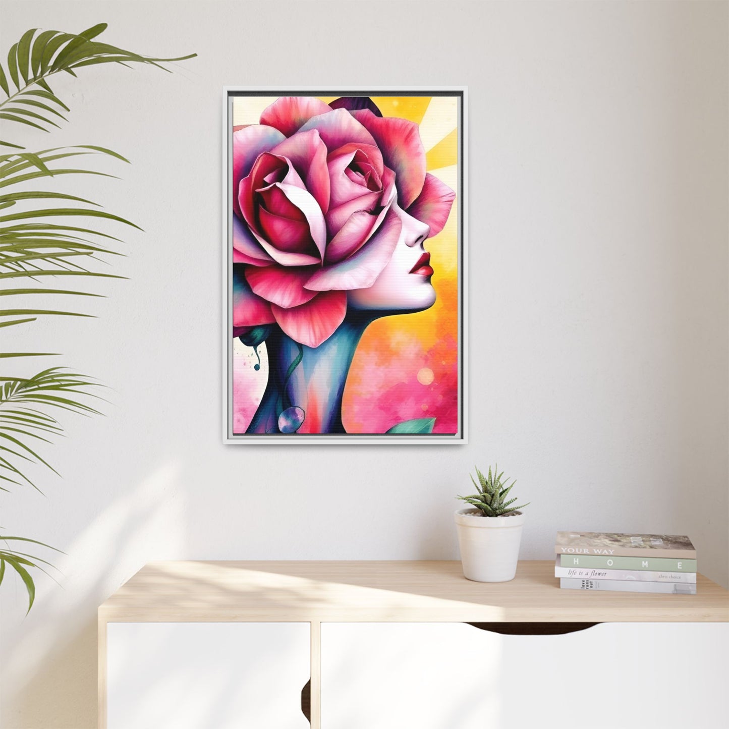 R&RH Framed Wall Art - Vibrant Floral Woman Portrait