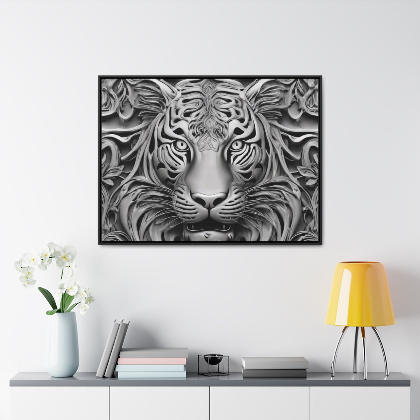 R&RH Black and White Lion Gallery Canvas With Horizontal Frame