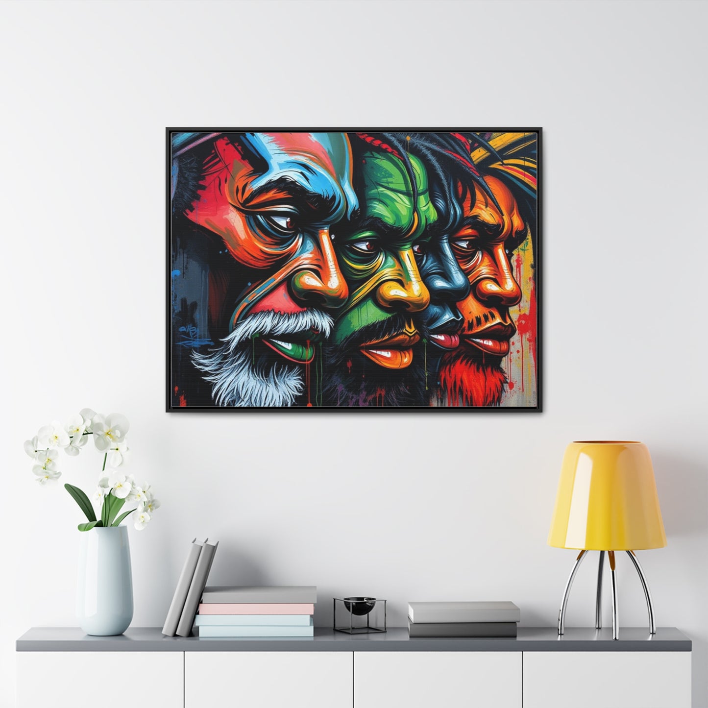 R&RH Vibrant Gallery Canvas Wraps - Horizontal Framed Art featuring Colorful Changing Faces