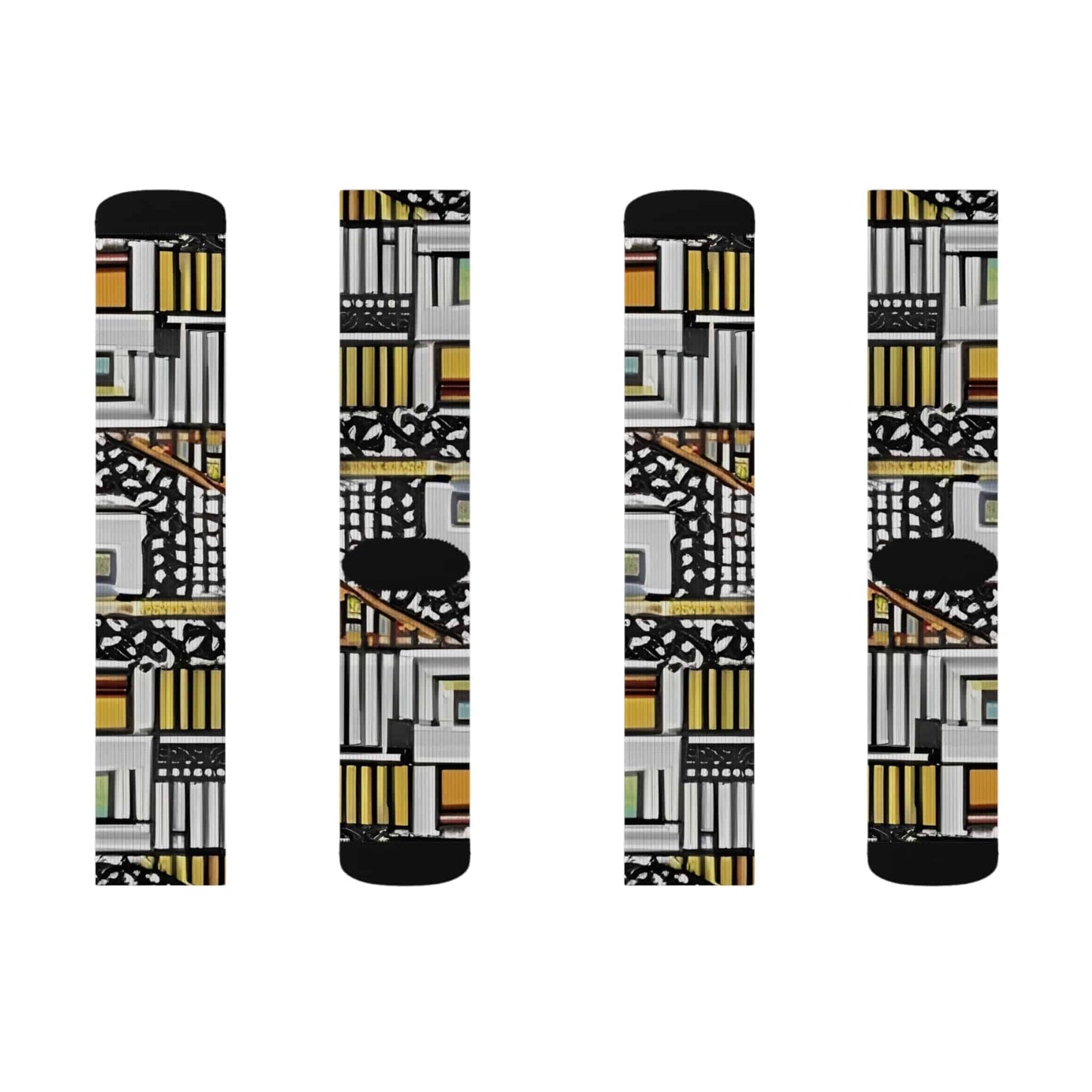 R&RH Artistic Yellow Unisex Patterned Sublimation Socks - Unique Abstract Design for Stylish Comfort