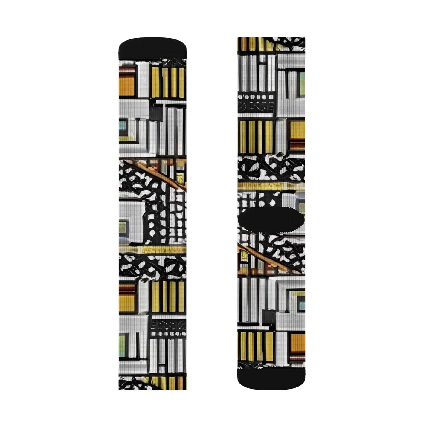 R&RH Artistic Yellow Unisex Patterned Sublimation Socks - Unique Abstract Design for Stylish Comfort