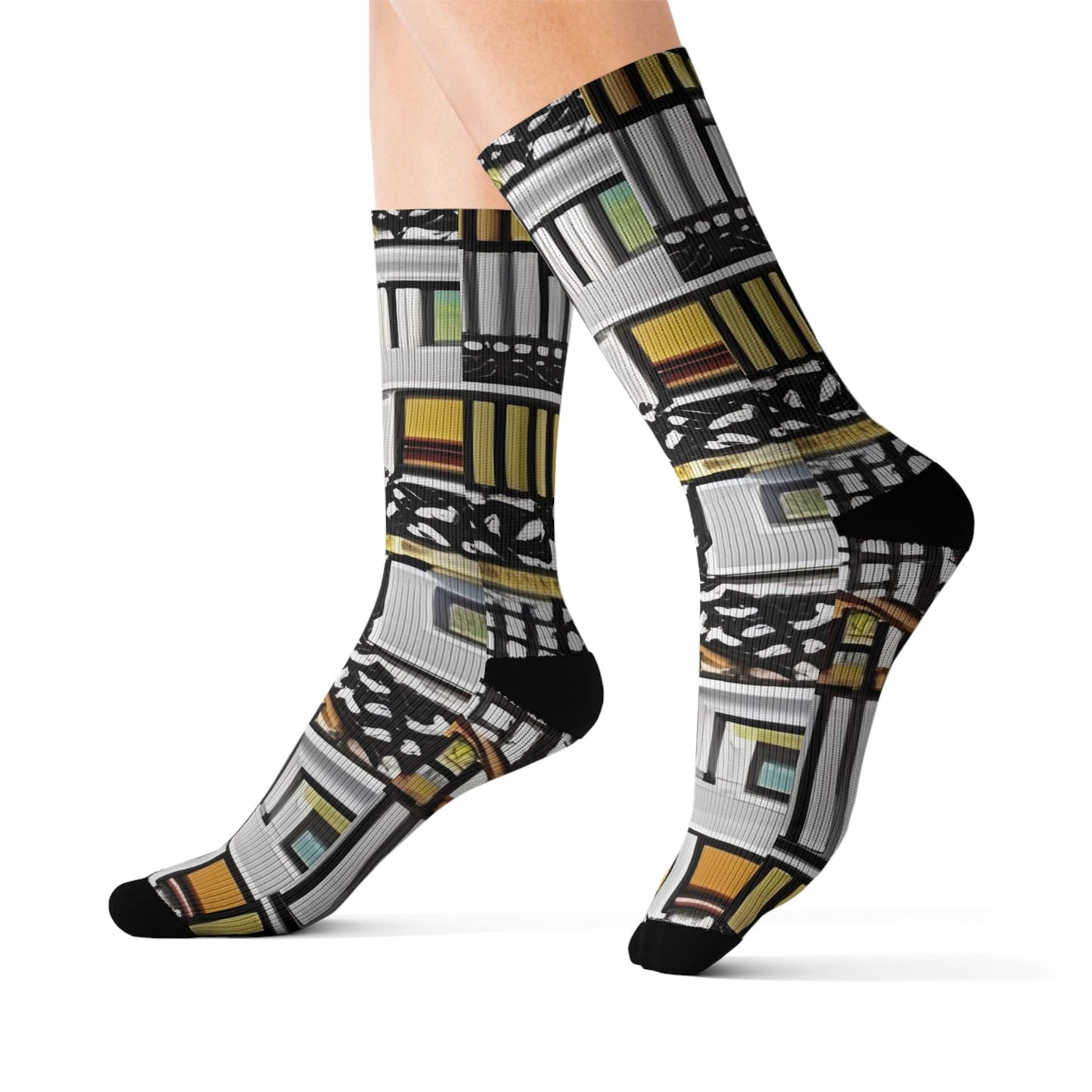 R&RH Artistic Yellow Unisex Patterned Sublimation Socks - Unique Abstract Design for Stylish Comfort