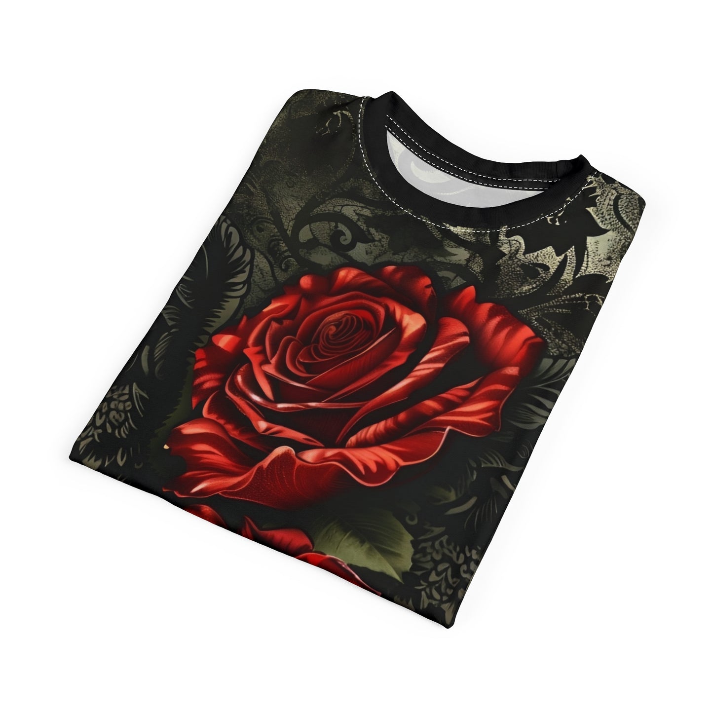 R&RH Vibrant Rose Wing Unisex Black Tee - Edgy Floral Graphic T-Shirt