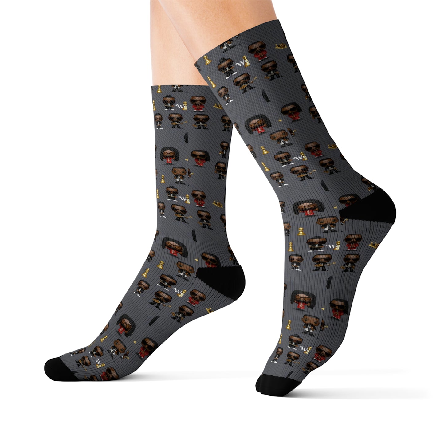 R_RH Grey Caricature Toon Men Sublimation Socks - Rich and Rich Homeopportunities 