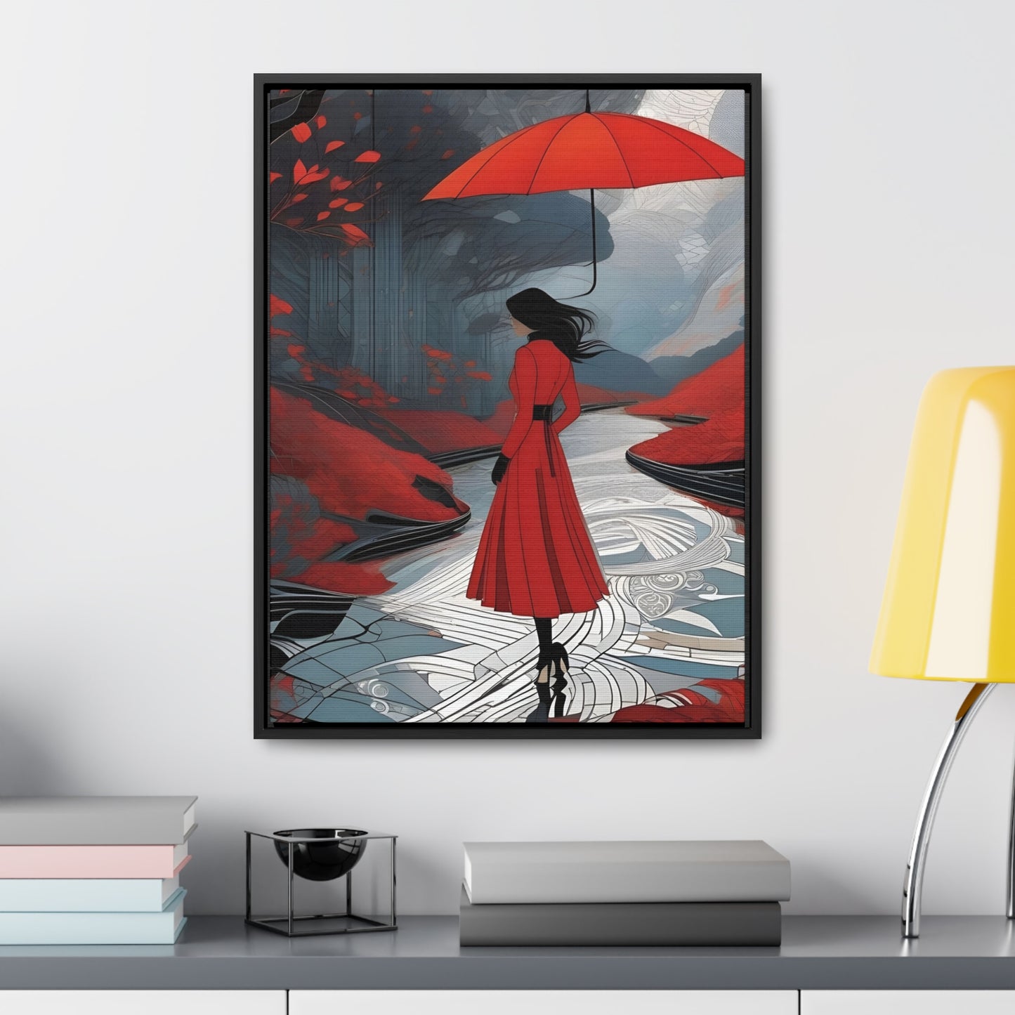 R&RH Red Umbrella Art Canvas Wrap - Elegant Wall Decor for Home