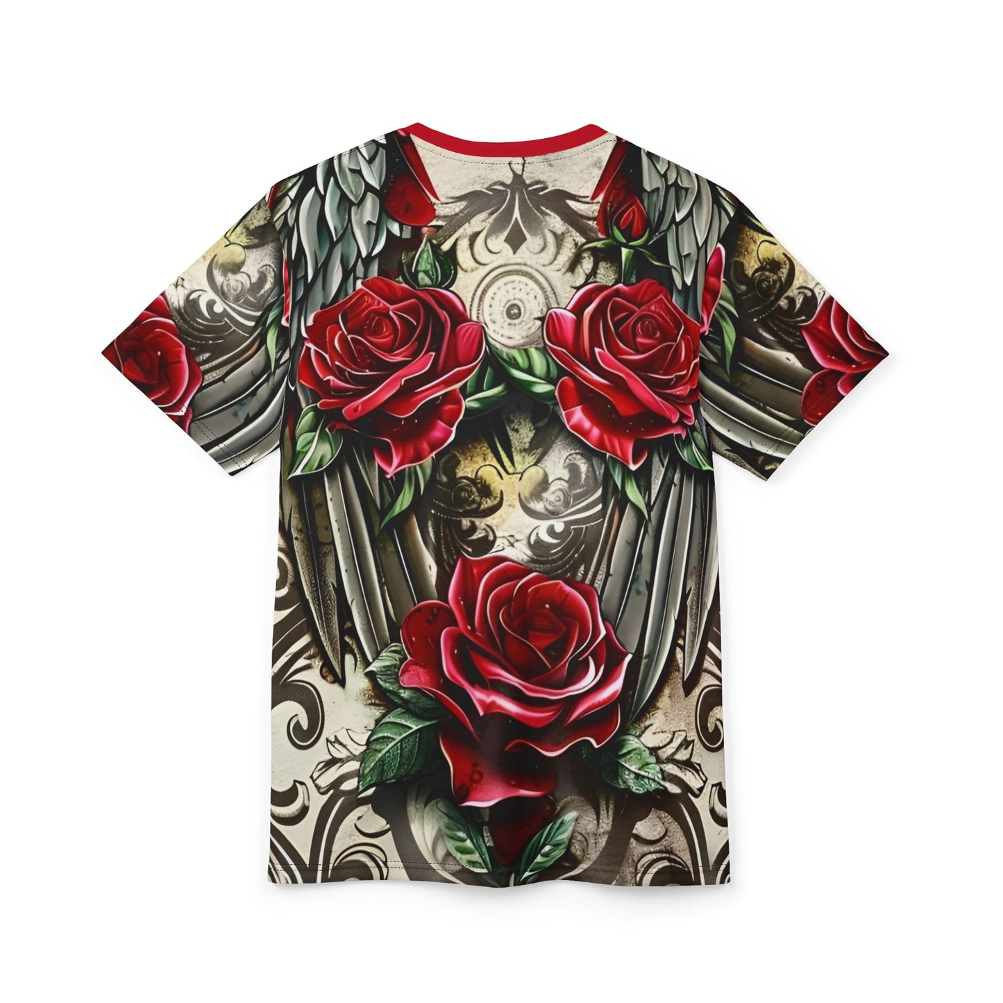 R&RH Red Vibrant Rose Wing Unisex Tee - Edgy Floral Graphic T-Shirt