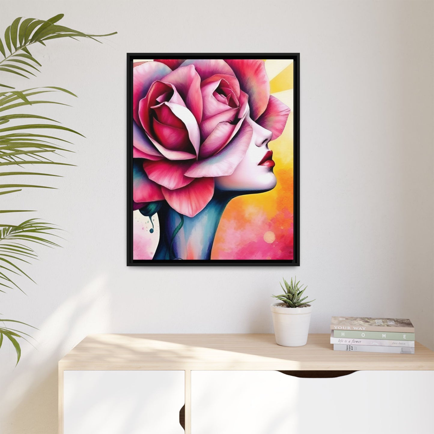 R&RH Framed Wall Art - Vibrant Floral Woman Portrait