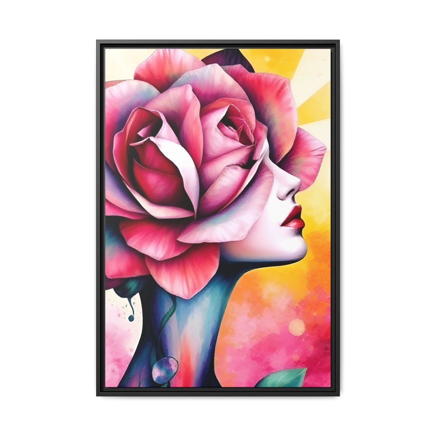 R&RH Framed Wall Art - Vibrant Floral Woman Portrait