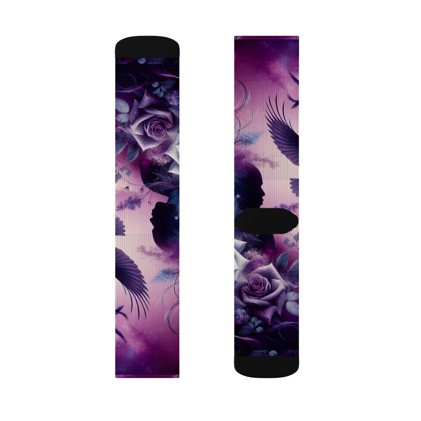 Artistic Sublimation Socks with Floral & Bird Design | Vibrant Printed Crew Socks for Unique Style