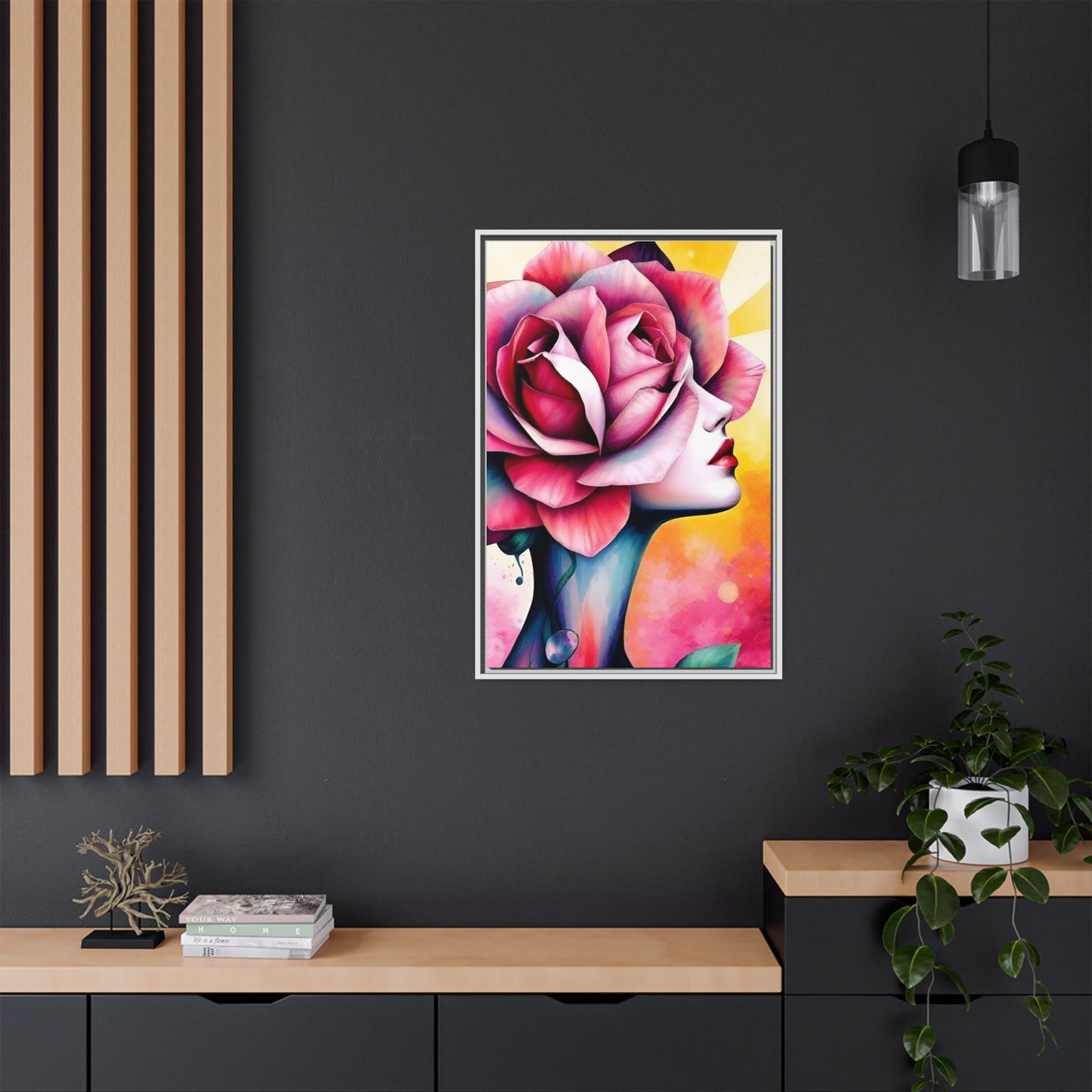 R&RH Framed Wall Art - Vibrant Floral Woman Portrait