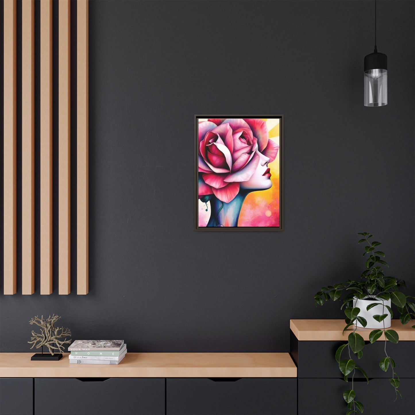 R&RH Framed Wall Art - Vibrant Floral Woman Portrait