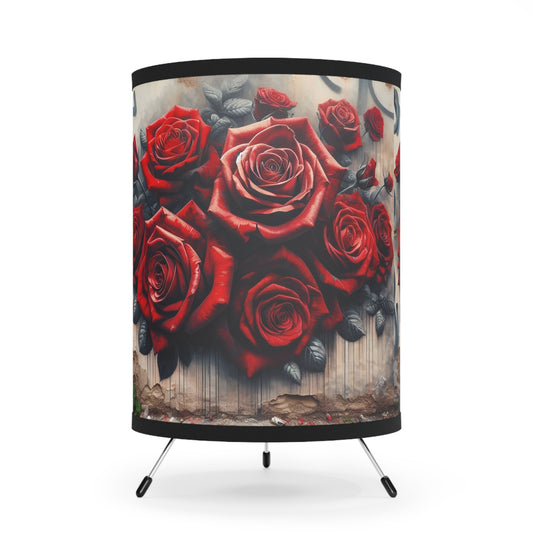 R&RH Elegant Floral Red Tripod Lamp - Vintage Red Roses Design