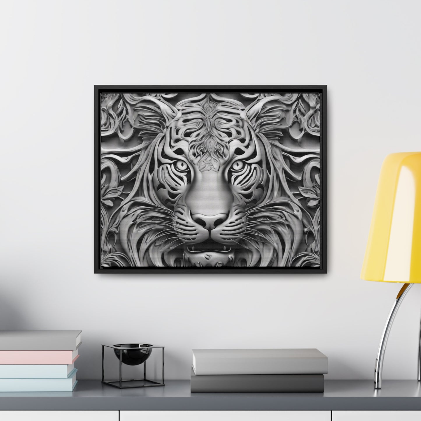 R&RH Black and White Lion Gallery Canvas With Horizontal Frame