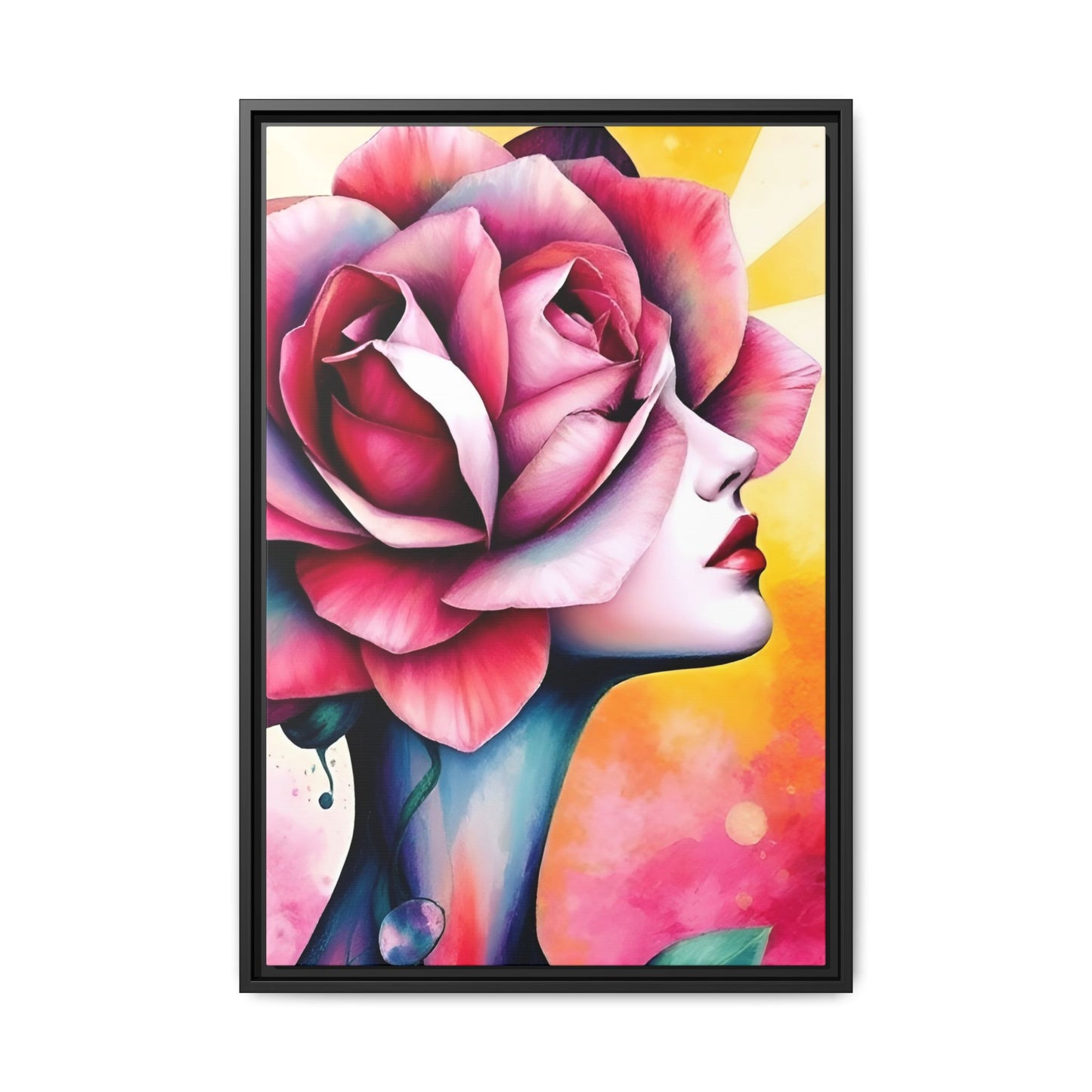 R&RH Framed Wall Art - Vibrant Floral Woman Portrait