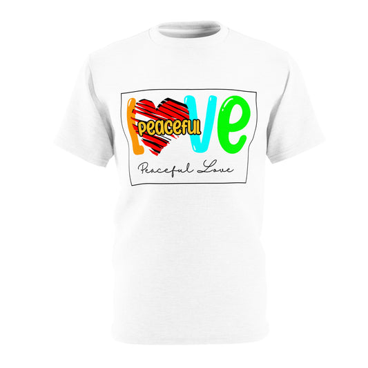 R&RH Peaceful Love Unisex White Tee - Colorful Heart Design for Positive Vibes