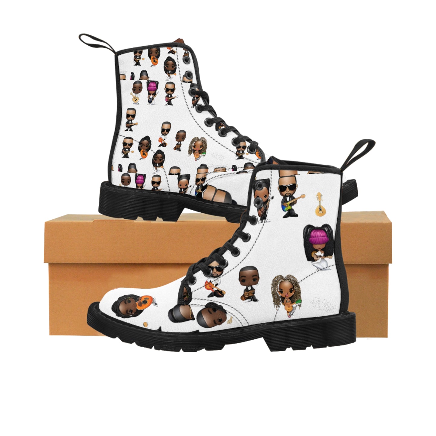 R_RH White Caricature Toons Women's Canvas Boots