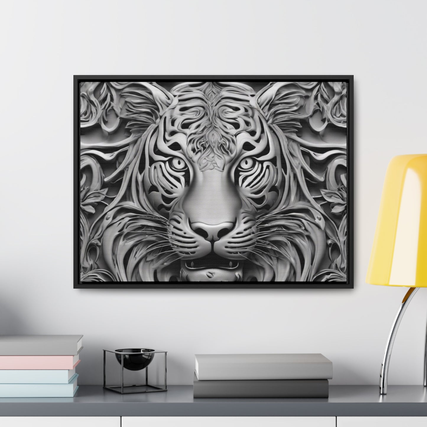 R&RH Black and White Lion Gallery Canvas With Horizontal Frame