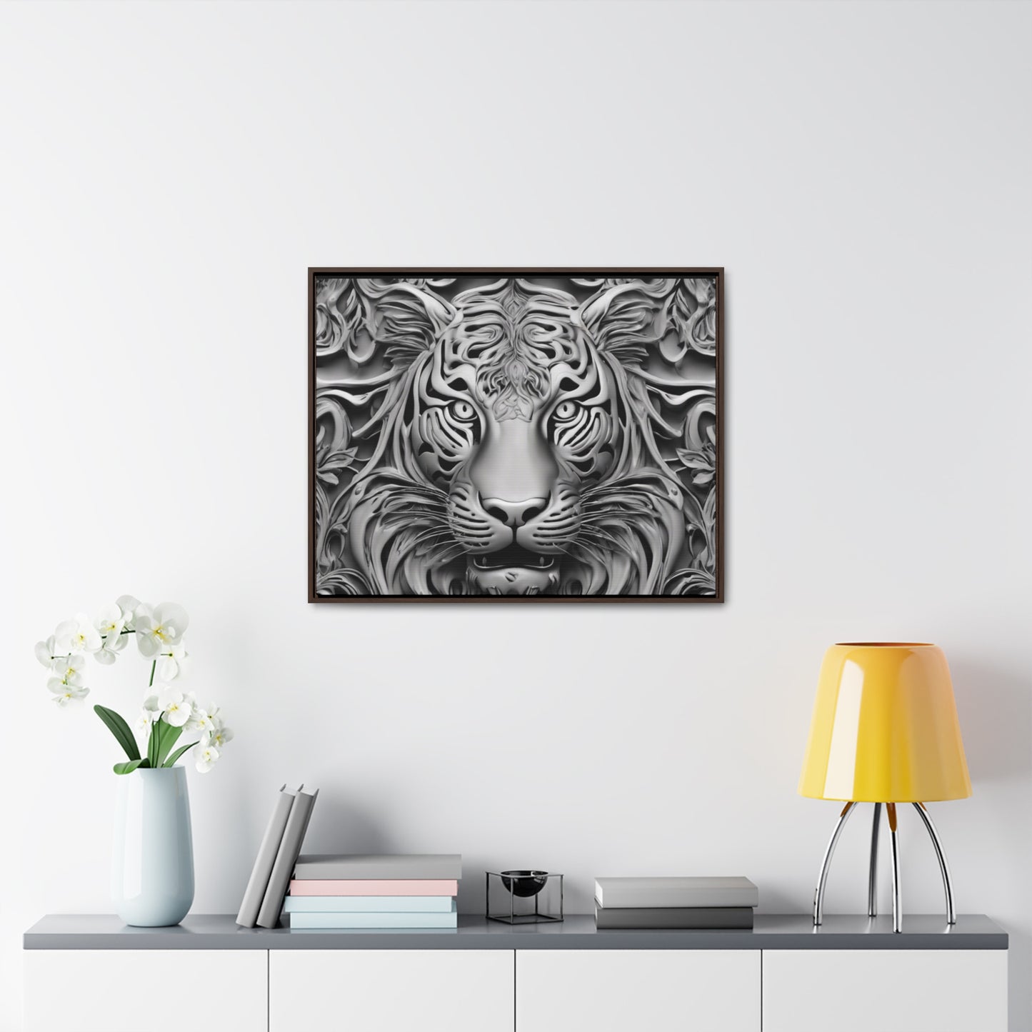 R&RH Black and White Lion Gallery Canvas With Horizontal Frame