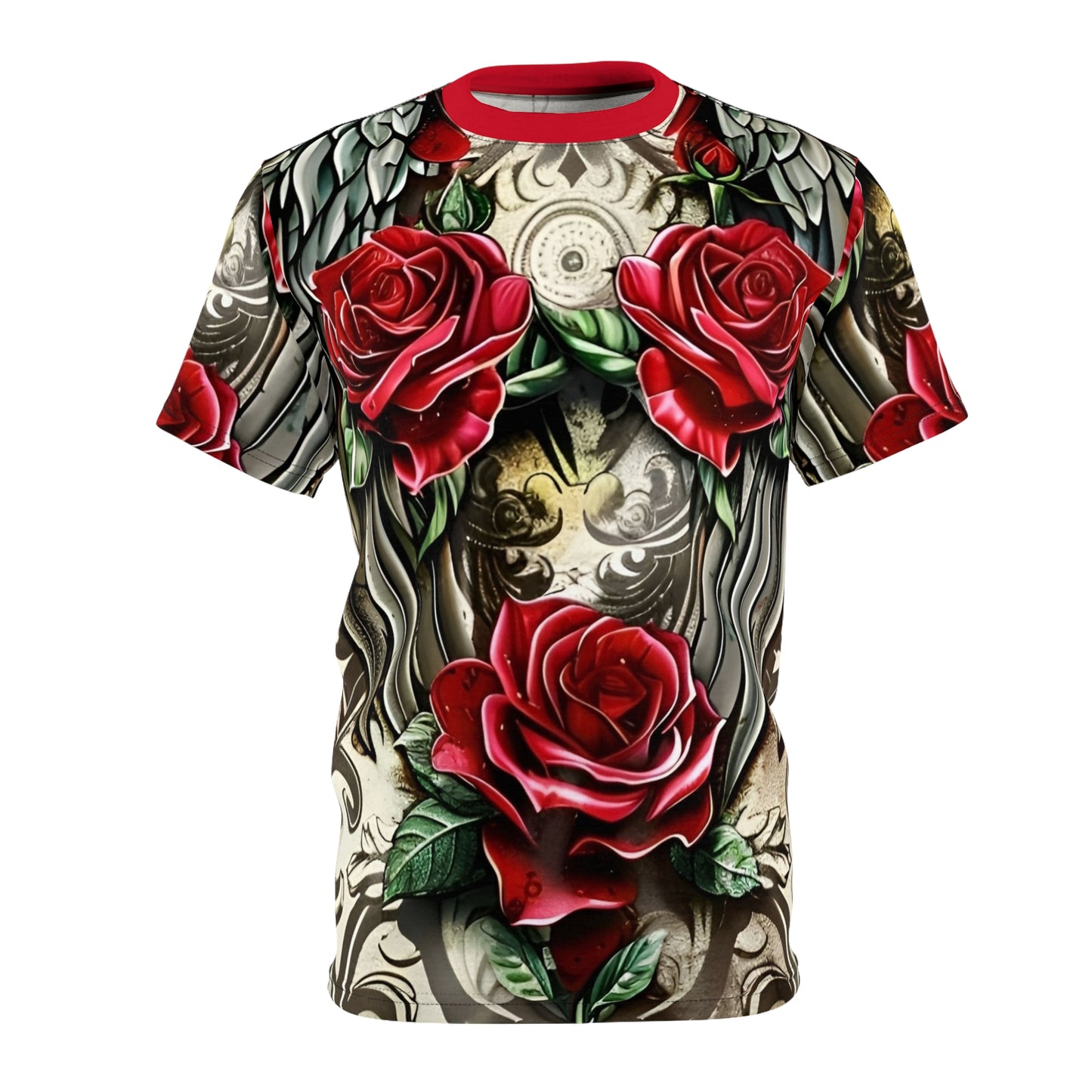 R&RH Red Vibrant Rose Wing Unisex Tee - Edgy Floral Graphic T-Shirt